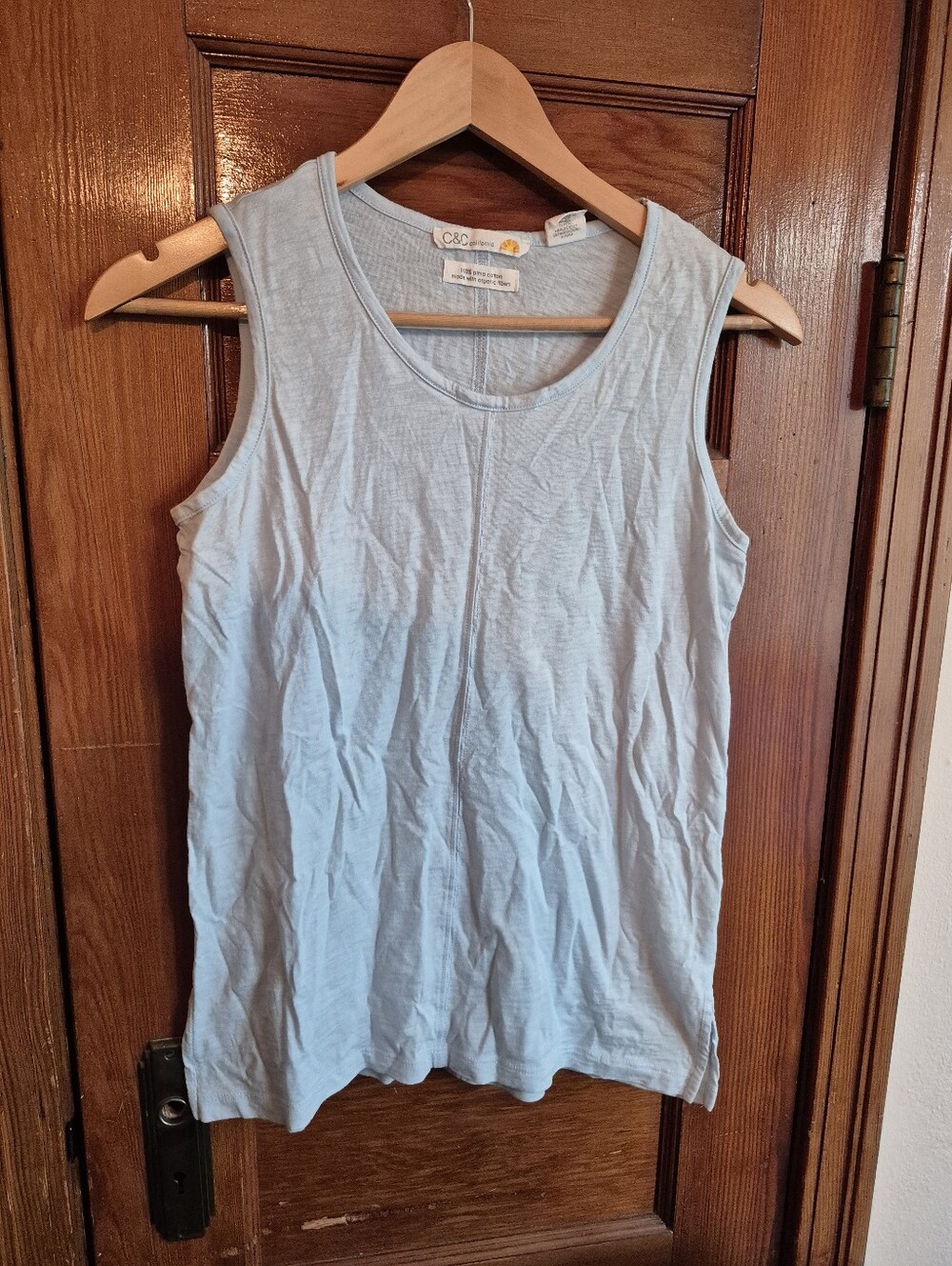 100% Pima Organic Cotton Light Blue Tank Top By C&C California Small